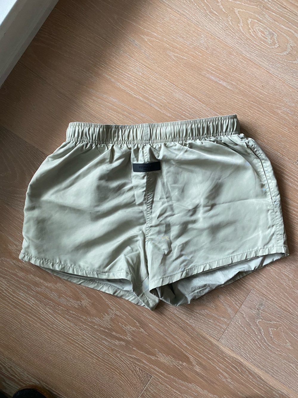 Essentials Light Sage Elastic Waist Satin Shorts